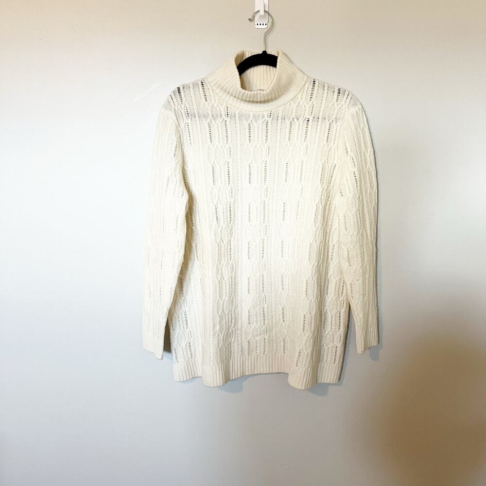 Garnet hill wool cashmere ivory cream Cableknit sweater medium